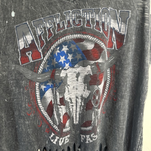 NWT Affliction Live Fast Finge Distressed Tee Small - Picture 3 of 6